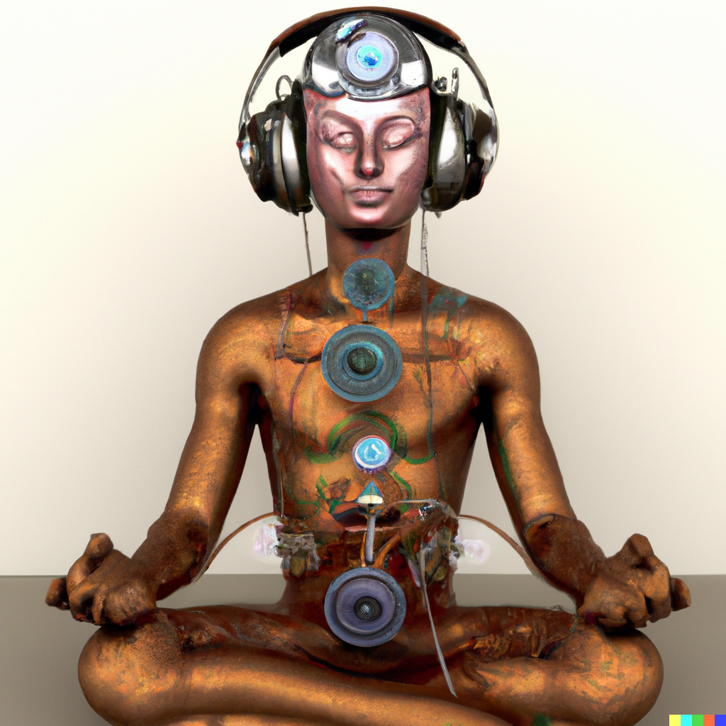 DALL·E 2023-01-20 21.03.48 - a AI rendered image of our state of mind provider meditating with music with steampunk ornaments